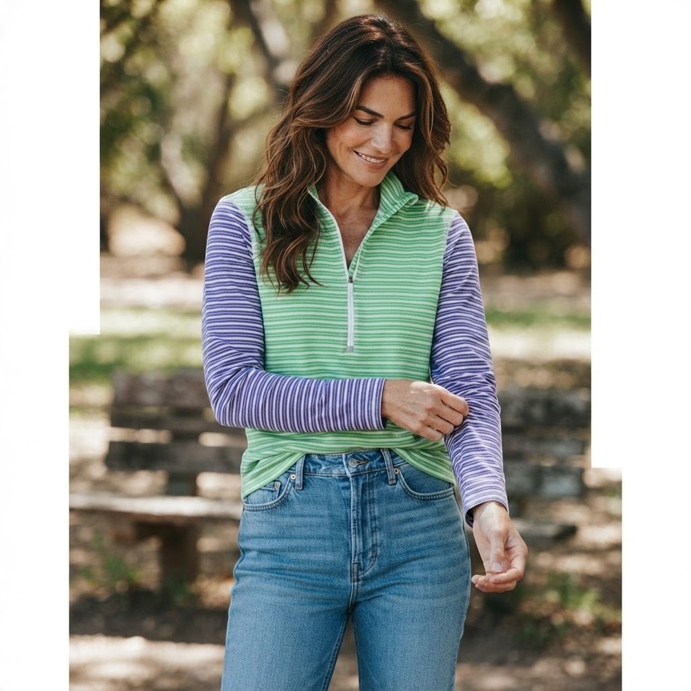 Patagonia Capilene 3 Midweight Quarter Zip Striped Base Layer Green Purple M